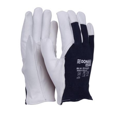 Védőkesztyű, kecskebőr, DONAU "Safety", 11/XXL méret, fehér-tengerészkék